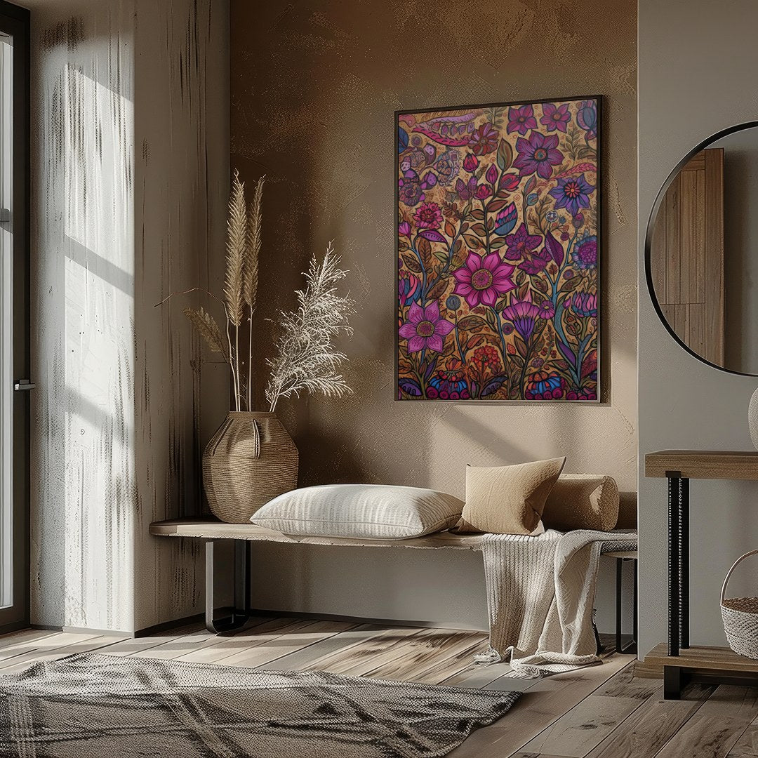 Transform your space with this vibrant botanical wall art, teeming with intricate floral patterns for nook