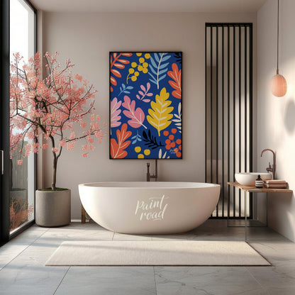 This vibrant digital pattern features a dense arrangement of stylized leaves and berries, rendered … for bathroom