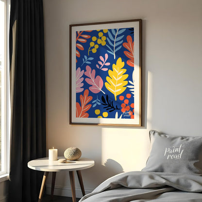 This vibrant digital pattern features a dense arrangement of stylized leaves and berries, rendered … for bedroom