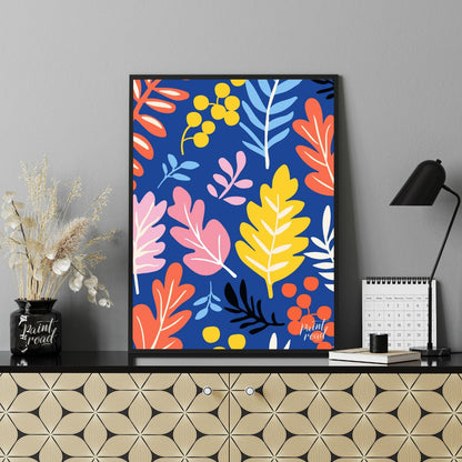 This vibrant digital pattern features a dense arrangement of stylized leaves and berries, rendered … for office