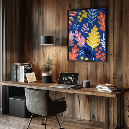 This vibrant digital pattern features a dense arrangement of stylized leaves and berries, rendered … for office