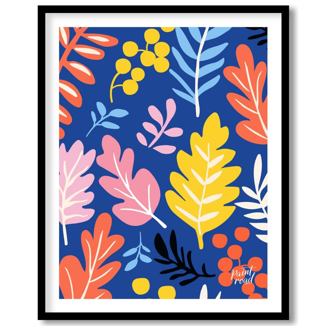 This vibrant digital pattern features a dense arrangement of stylized leaves and berries, rendered … for sweet home