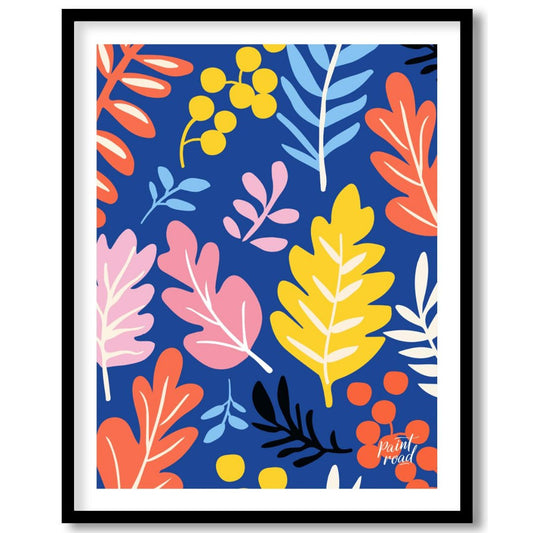 This vibrant digital pattern features a dense arrangement of stylized leaves and berries, rendered … for sweet home