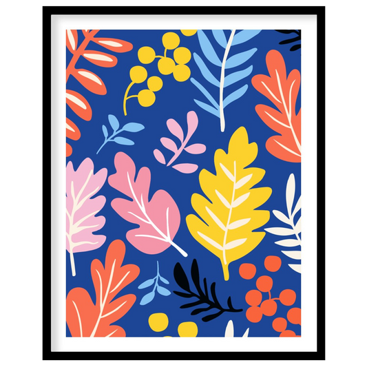 This vibrant digital pattern features a dense arrangement of stylized leaves and berries, rendered … for sweet home