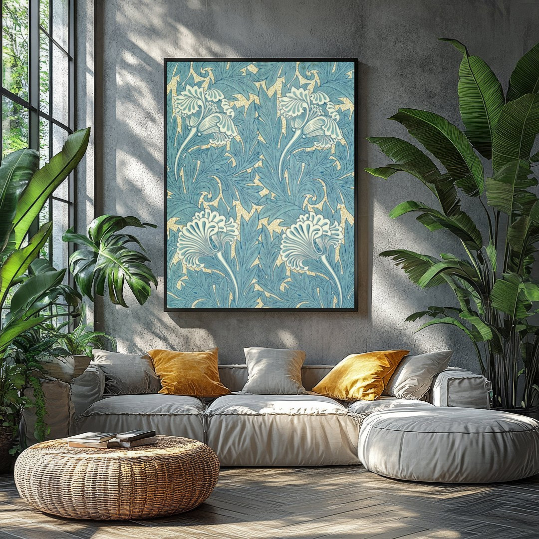 Elevate your space with the timeless elegance of Botanical Blue Flourish. This exquisite wall art for Balcony