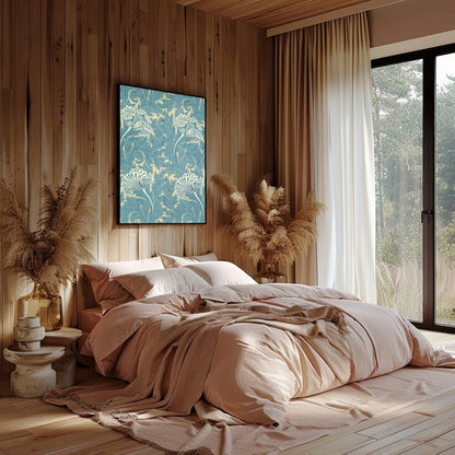 Elevate your space with the timeless elegance of Botanical Blue Flourish. This exquisite wall art for Bedroom