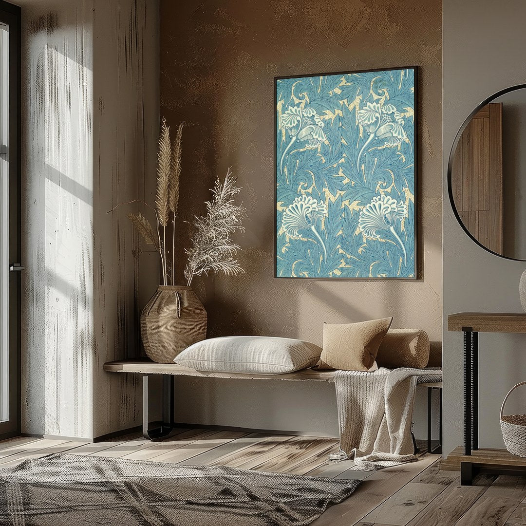 Elevate your space with the timeless elegance of Botanical Blue Flourish. This exquisite wall art for kitchen