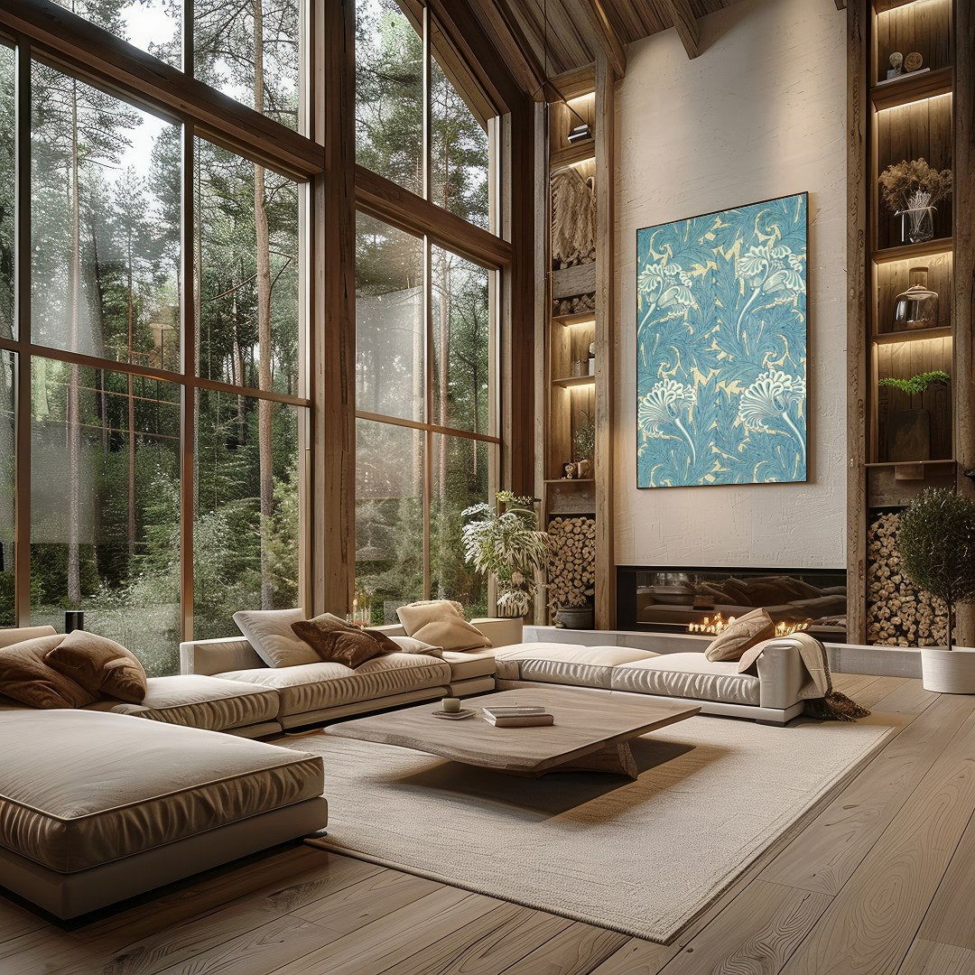 Elevate your space with the timeless elegance of Botanical Blue Flourish. This exquisite wall art for Living Room