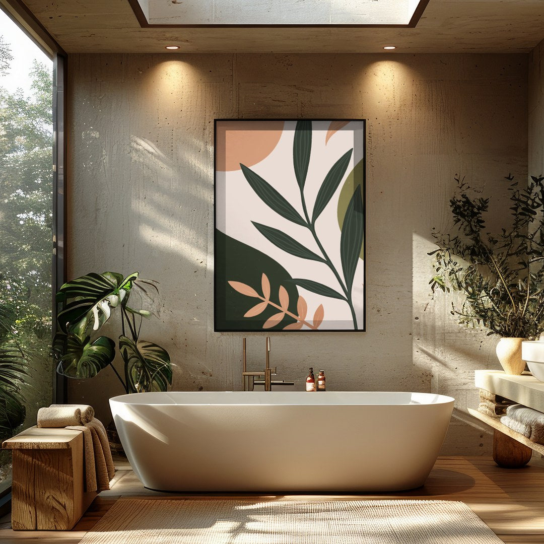 Elevate your space with the graceful lines and muted tones of this botanical abstract artwork. The for Bathroom