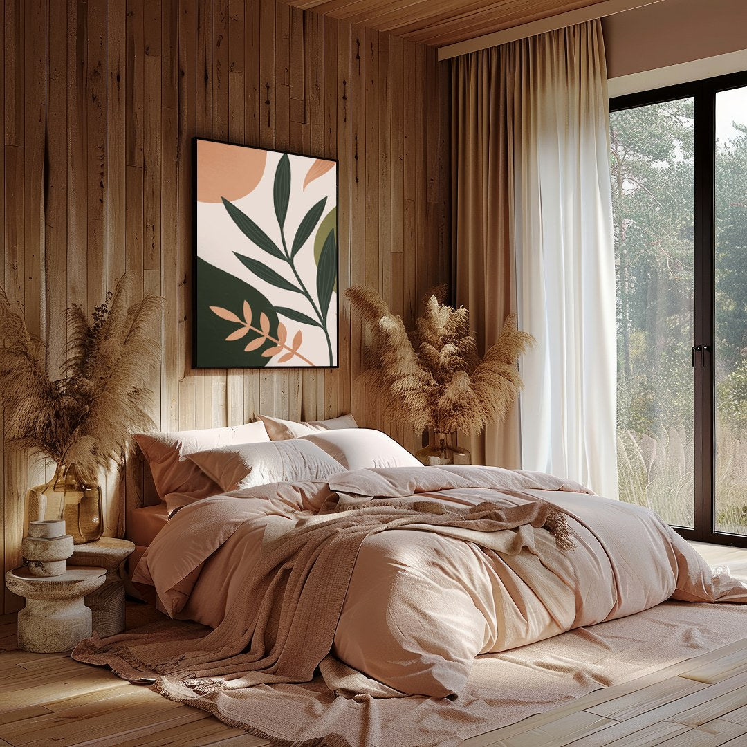 Elevate your space with the graceful lines and muted tones of this botanical abstract artwork. The for Bedroom