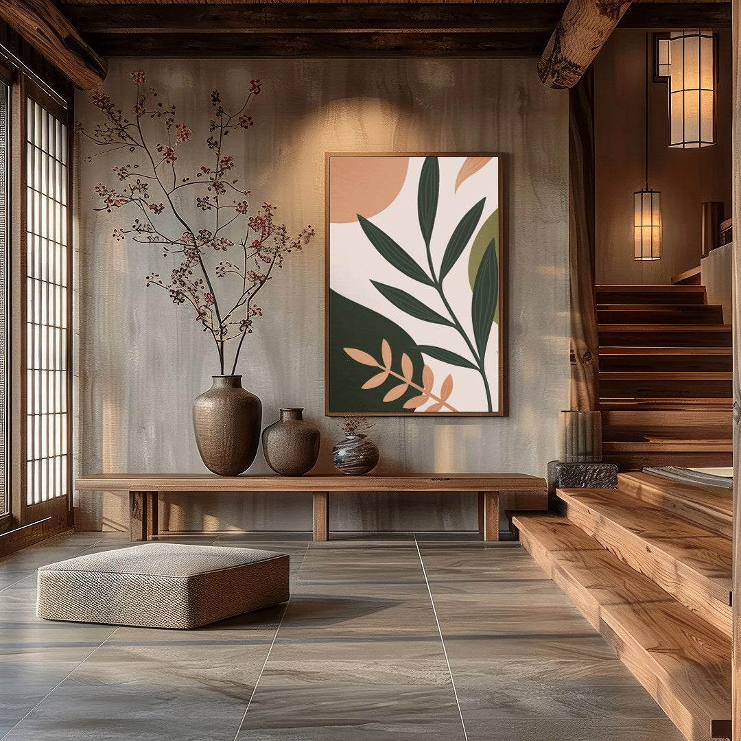 Elevate your space with the graceful lines and muted tones of this botanical abstract artwork. The for Hall