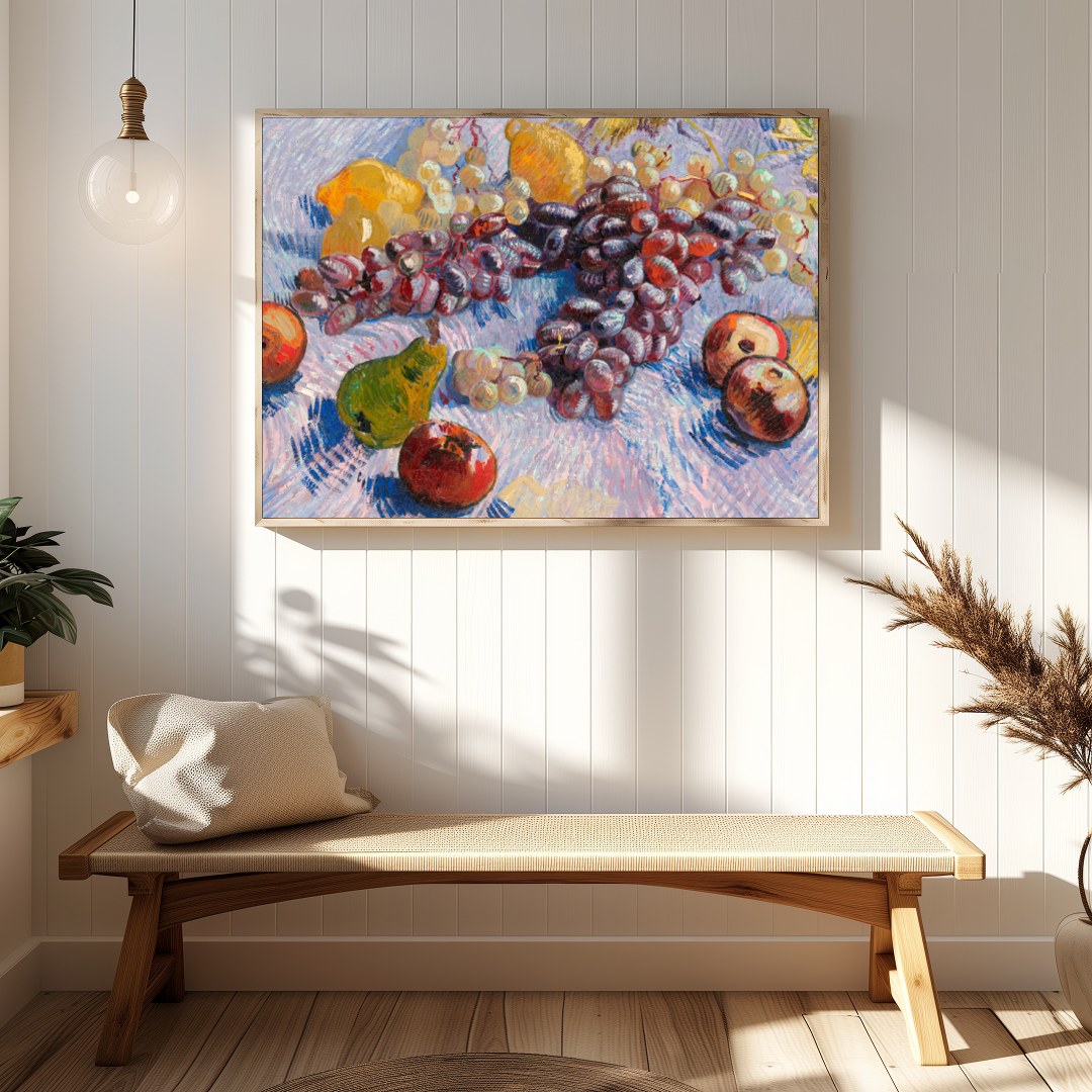 This exquisite still life captures the vibrant essence of a fresh harvest. With its rich depiction for Hallway