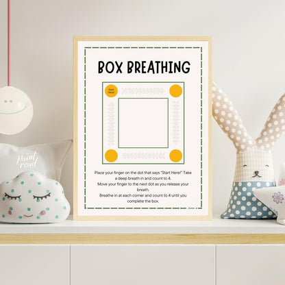 This clear and practical educational poster is titled "BOX BREATHING," and serves as a simple guide… for nursery
