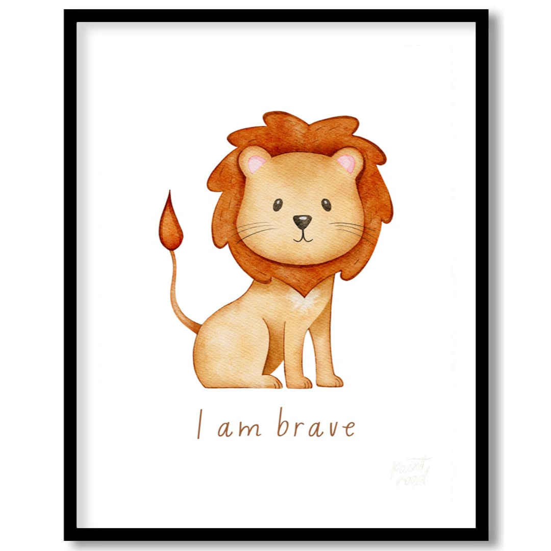 This endearing watercolor illustration features an adorable, friendly lion with a fluffy, reddish-b… for abode