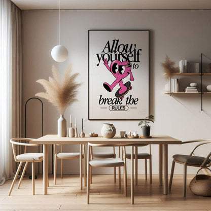This whimsical and inspiring art print features a cartoon heart character on a skateboard, giving a… for dining room