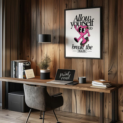 This whimsical and inspiring art print features a cartoon heart character on a skateboard, giving a… for office