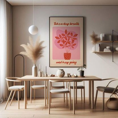 This digital illustration features a stylized plant with delicate leaves in a warm coral hue, set a… for dining room