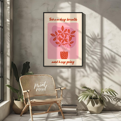 This digital illustration features a stylized plant with delicate leaves in a warm coral hue, set a… for living room