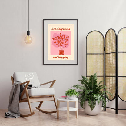 This digital illustration features a stylized plant with delicate leaves in a warm coral hue, set a… for living room