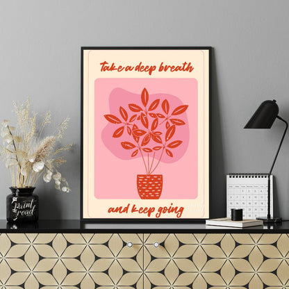 This digital illustration features a stylized plant with delicate leaves in a warm coral hue, set a… for office