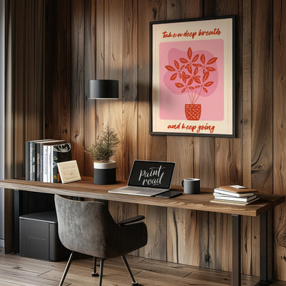 This digital illustration features a stylized plant with delicate leaves in a warm coral hue, set a… for office