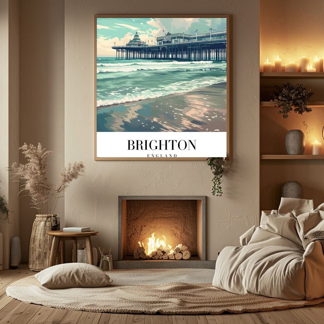 Experience the timeless charm of Brighton Pier captured in this stunning artwork. With vibrant hues for Hall