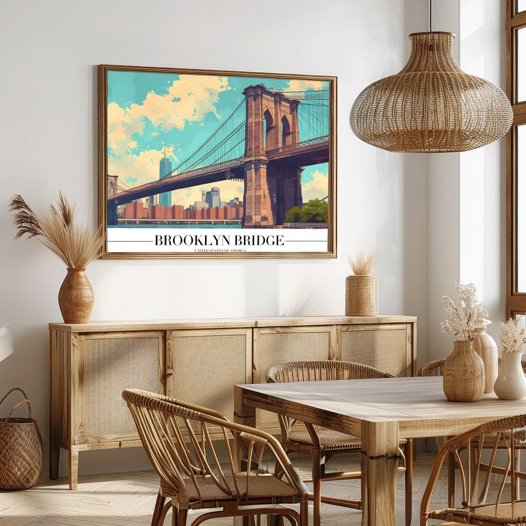 Capture the iconic essence of the Brooklyn Bridge with this vibrant artwork. The stunning for Dining