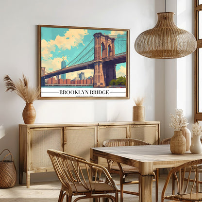 Capture the iconic essence of the Brooklyn Bridge with this vibrant artwork. The stunning for Dining