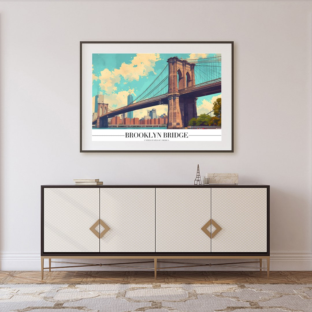 Capture the iconic essence of the Brooklyn Bridge with this vibrant artwork. The stunning for Foyer