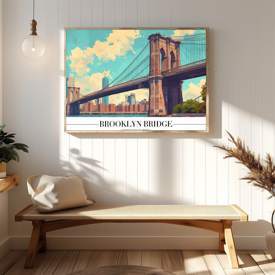 Capture the iconic essence of the Brooklyn Bridge with this vibrant artwork. The stunning for Hallway