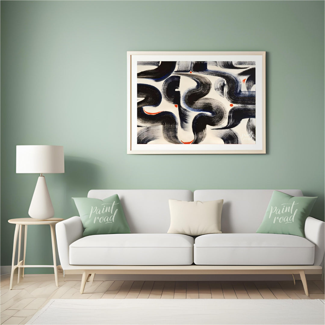 """Brushstroke Dance"" captures the dynamic energy of expressive brushwork against a clean, white b… for living room
