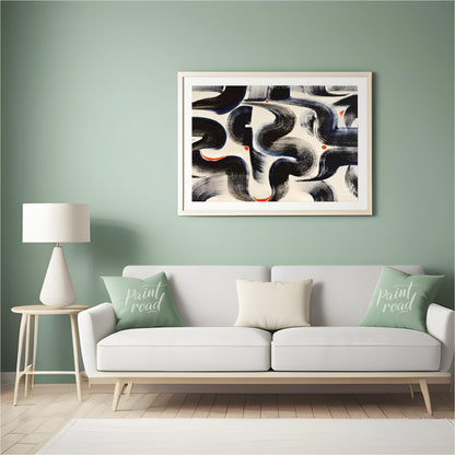 """Brushstroke Dance"" captures the dynamic energy of expressive brushwork against a clean, white b… for living room