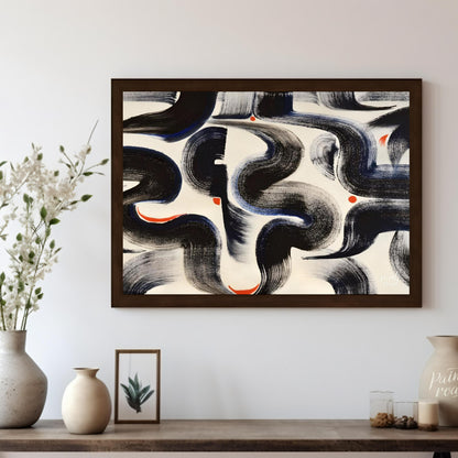 """Brushstroke Dance"" captures the dynamic energy of expressive brushwork against a clean, white b… for living room