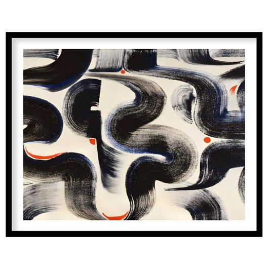 """Brushstroke Dance"" captures the dynamic energy of expressive brushwork against a clean, white b… for space