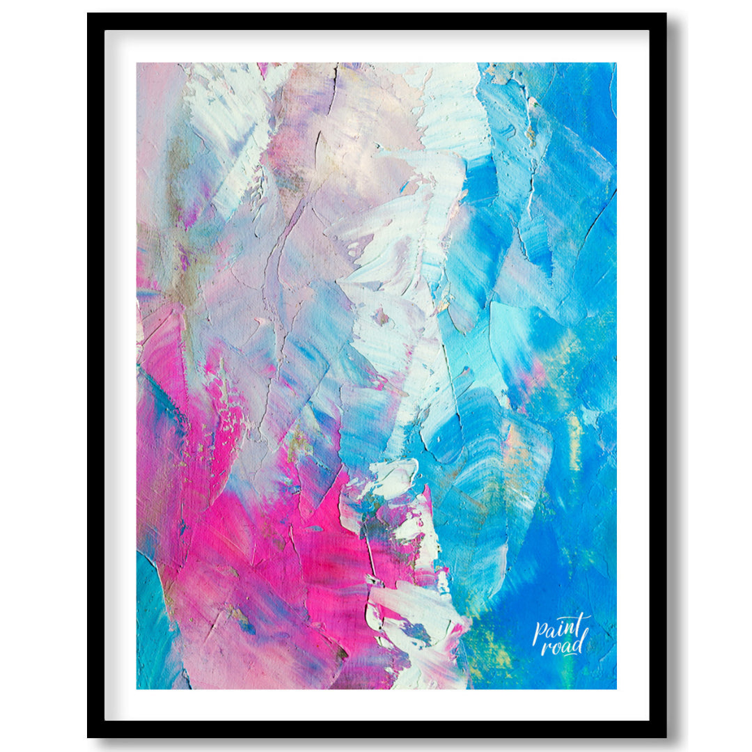 This beautiful painting is an abstract exploration of color and texture. Swirls of pink, white, and… for space