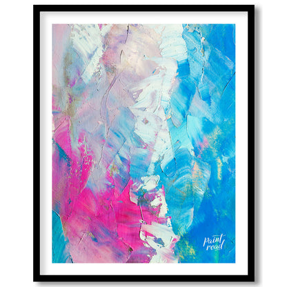 This beautiful painting is an abstract exploration of color and texture. Swirls of pink, white, and… for space