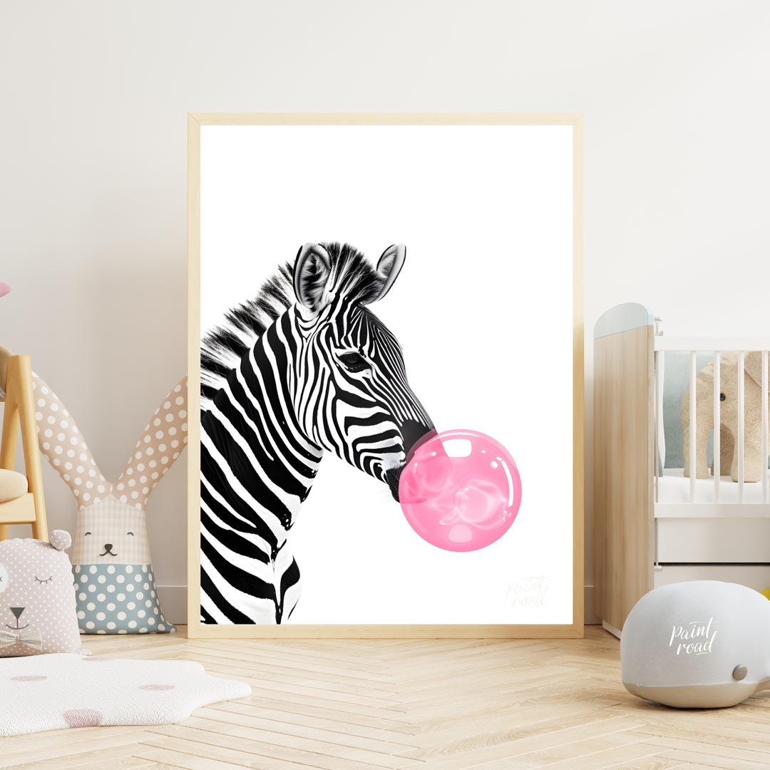 This striking and modern illustration presents a close-up profile of a zebra, rendered in classic b… for nursery