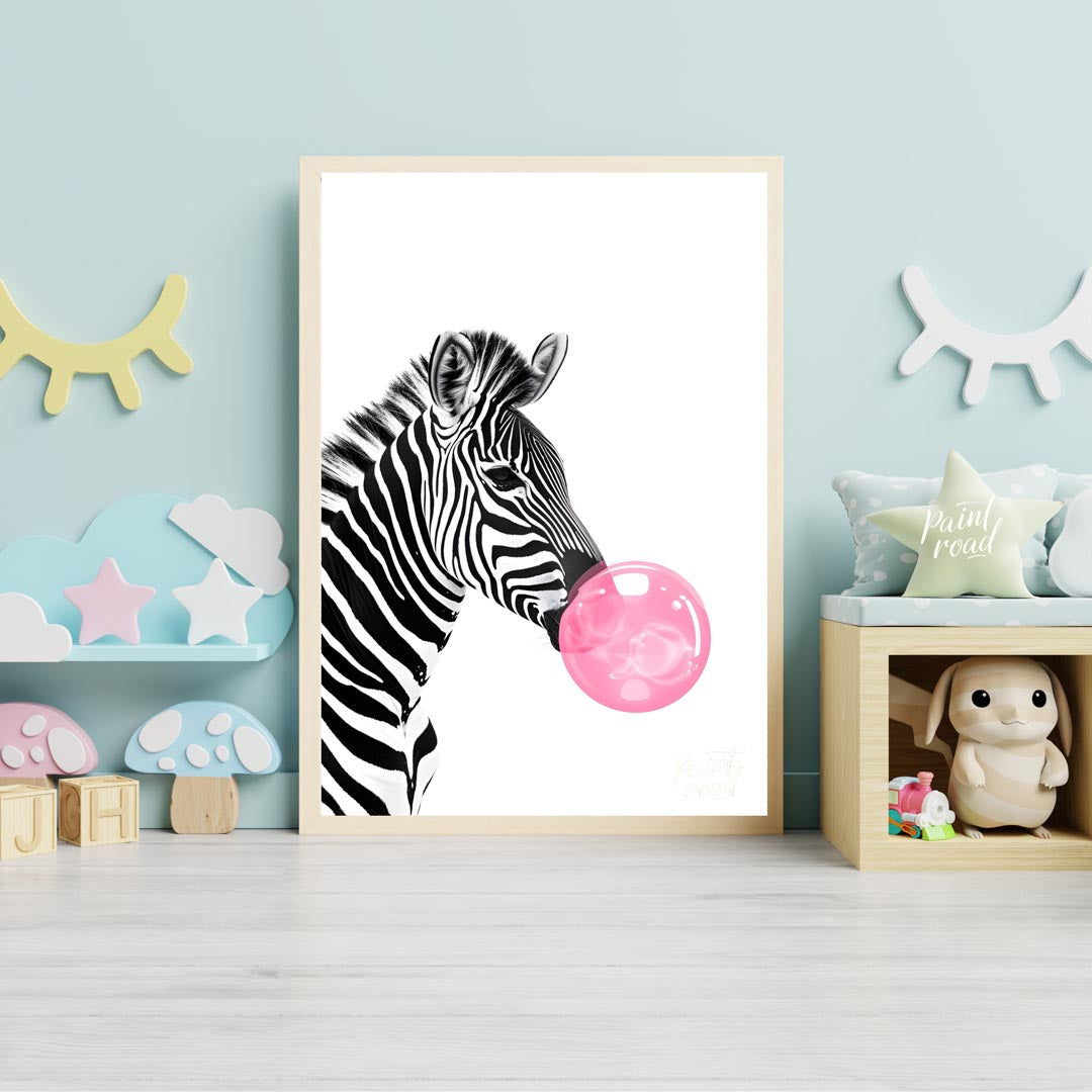 This striking and modern illustration presents a close-up profile of a zebra, rendered in classic b… for nursery