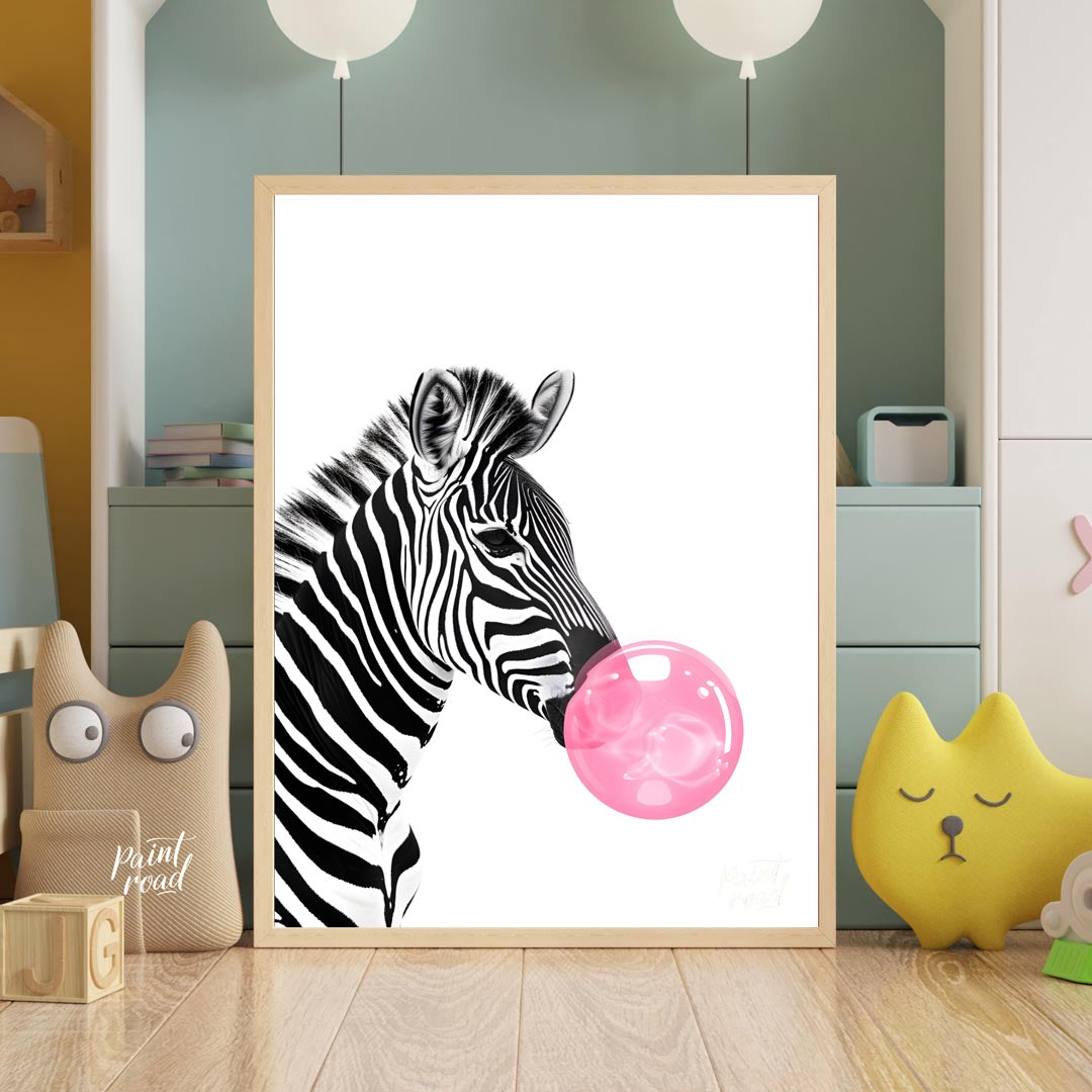 This striking and modern illustration presents a close-up profile of a zebra, rendered in classic b… for nursery