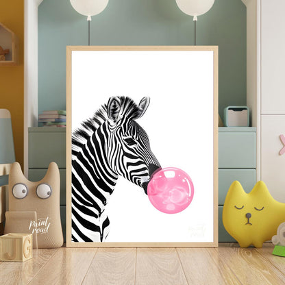 This striking and modern illustration presents a close-up profile of a zebra, rendered in classic b… for nursery