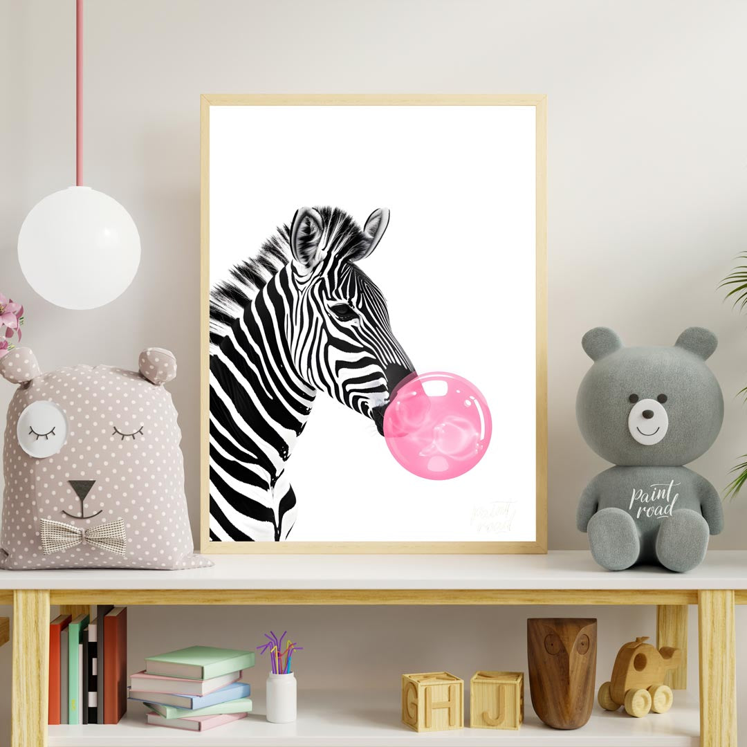 This striking and modern illustration presents a close-up profile of a zebra, rendered in classic b… for nursery