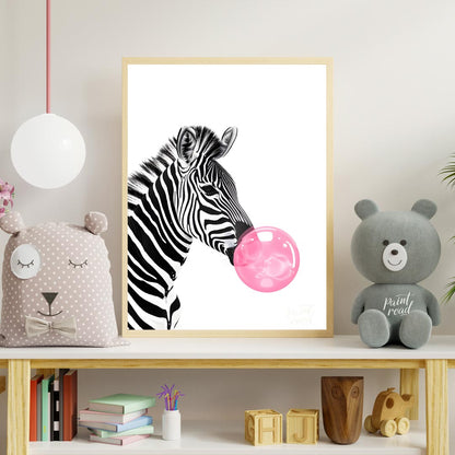 This striking and modern illustration presents a close-up profile of a zebra, rendered in classic b… for nursery