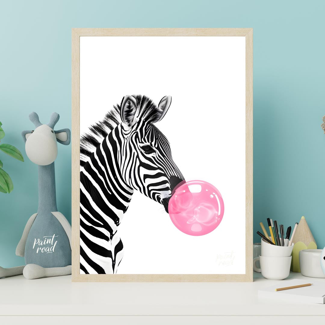 This striking and modern illustration presents a close-up profile of a zebra, rendered in classic b… for nursery
