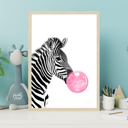 This striking and modern illustration presents a close-up profile of a zebra, rendered in classic b… for nursery