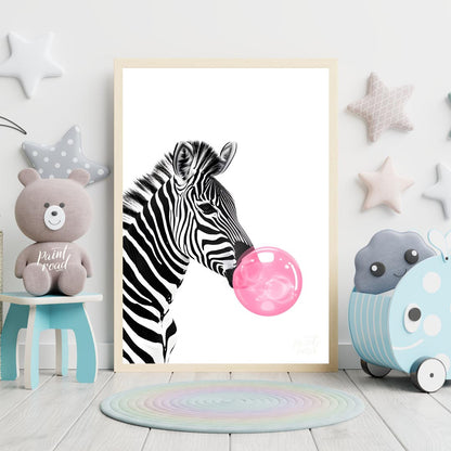 This striking and modern illustration presents a close-up profile of a zebra, rendered in classic b… for nursery