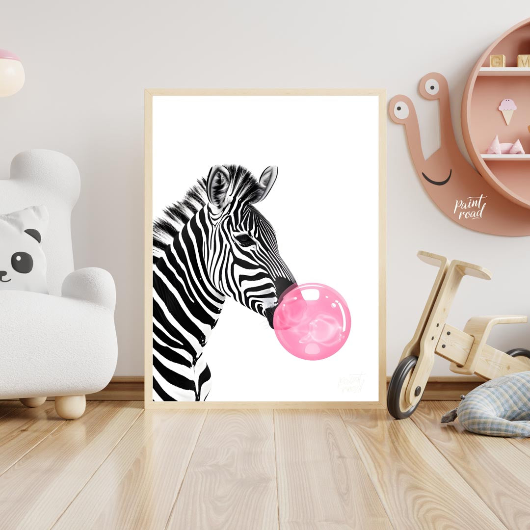 This striking and modern illustration presents a close-up profile of a zebra, rendered in classic b… for nursery