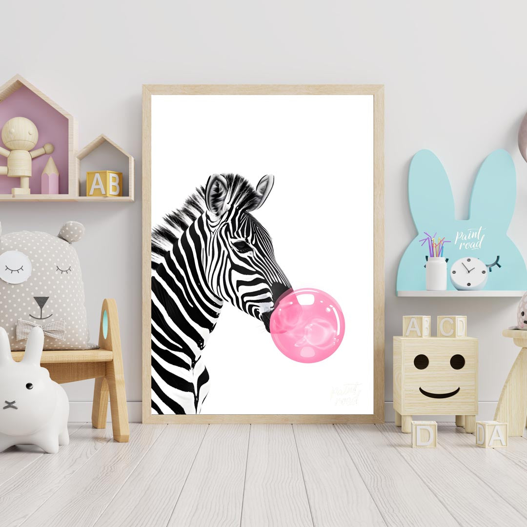 This striking and modern illustration presents a close-up profile of a zebra, rendered in classic b… for nursery