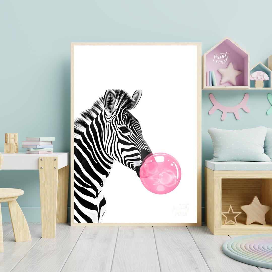 This striking and modern illustration presents a close-up profile of a zebra, rendered in classic b… for nursery