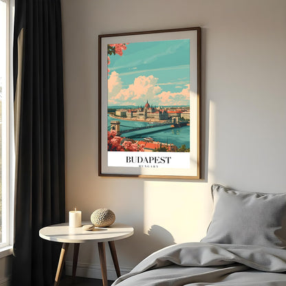 This captivating art print showcases the iconic Budapest skyline with the grand Parliament for Bedroom