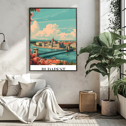 This captivating art print showcases the iconic Budapest skyline with the grand Parliament for Living Room